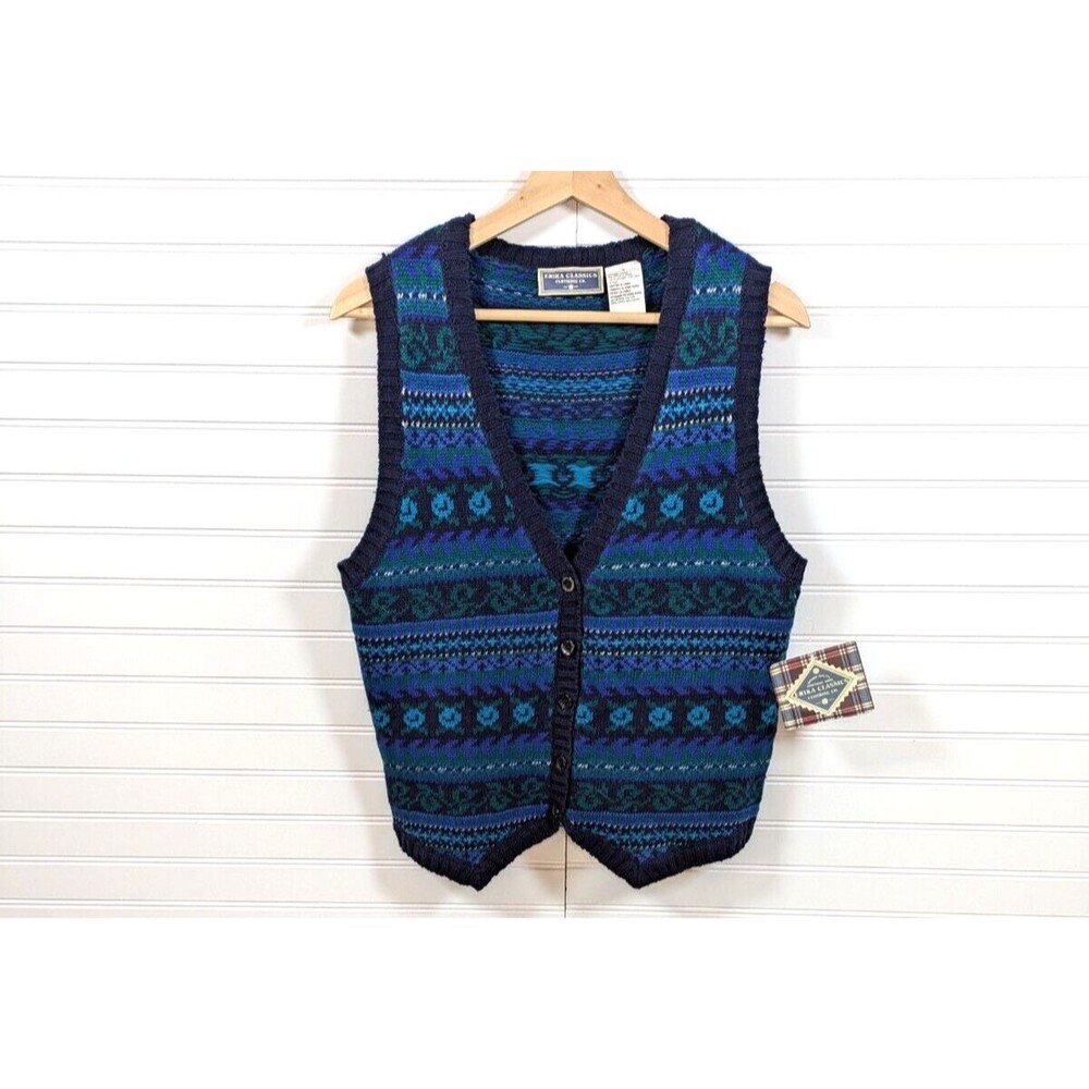 Vintage Erika Classics Sweater Vest Women Sm Buttons Floral Cottage Grandma NWT